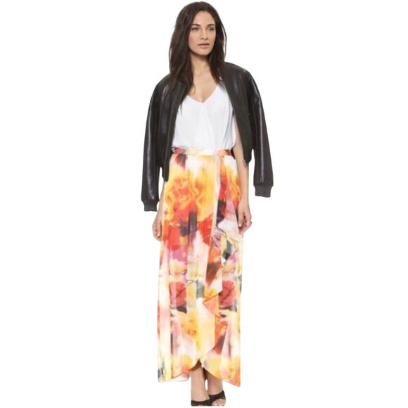Alice + Olivia Floral Fairy Print Leah Faux Wrap Chiffon Maxi Skirt, size 8 - Picture 1 of 8